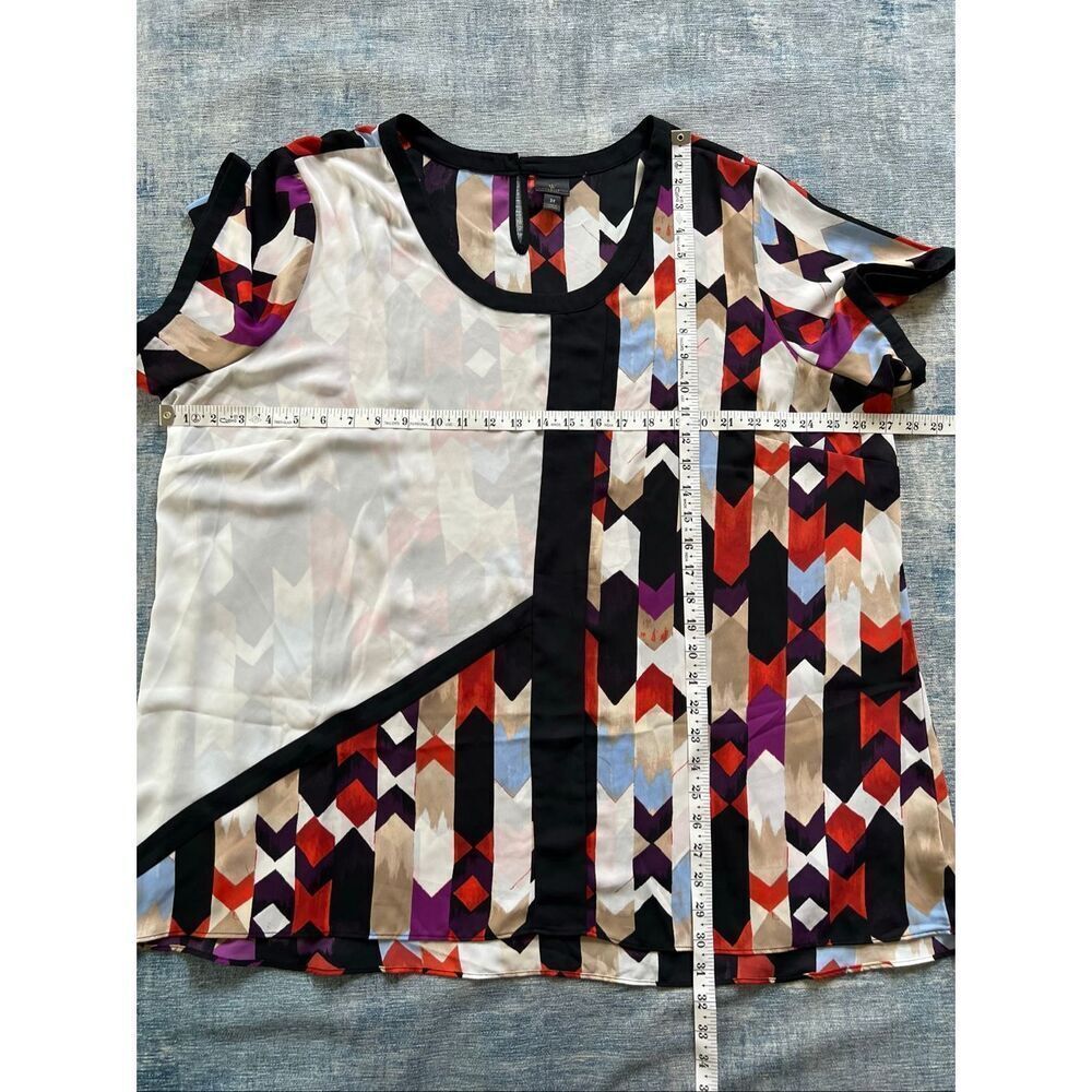 Worthington Ivory Black Cream Blue Red Geometric Chevron Short Sleeve Blouse 3X - Picture 6 of 6